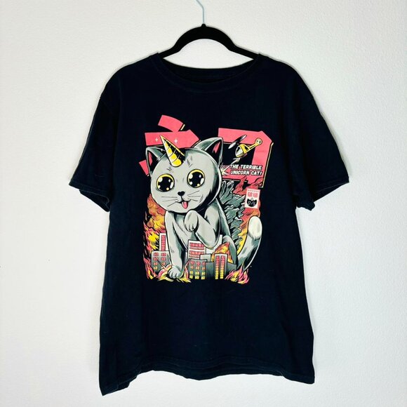 black and pink unicorn cat oversized graphic t shirt - Picture 3 of 8